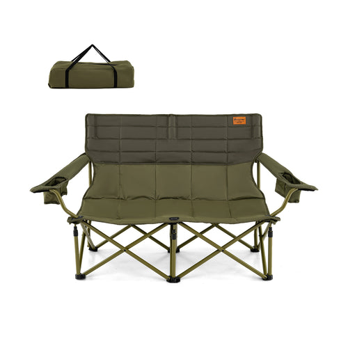 Oversized Camping Chair Folding Loveseat Camping Couch with Cup Holders & Thick Padding, Green