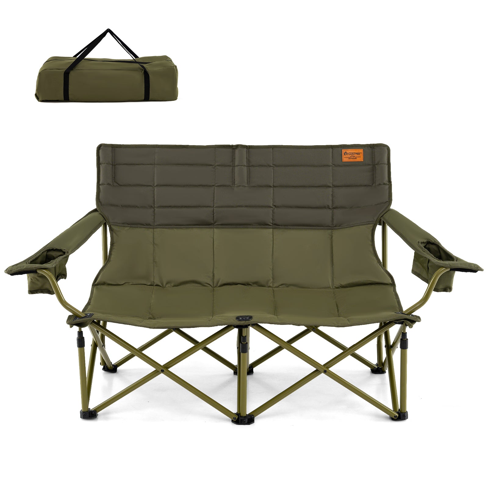 Oversized Camping Chair Folding Loveseat Camping Couch with Cup Holders & Thick Padding, Green Camping Furniture at Gallery Canada