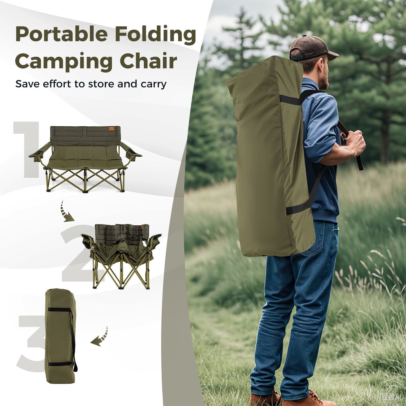 Oversized Camping Chair Folding Loveseat Camping Couch with Cup Holders & Thick Padding, Green Camping Furniture at Gallery Canada