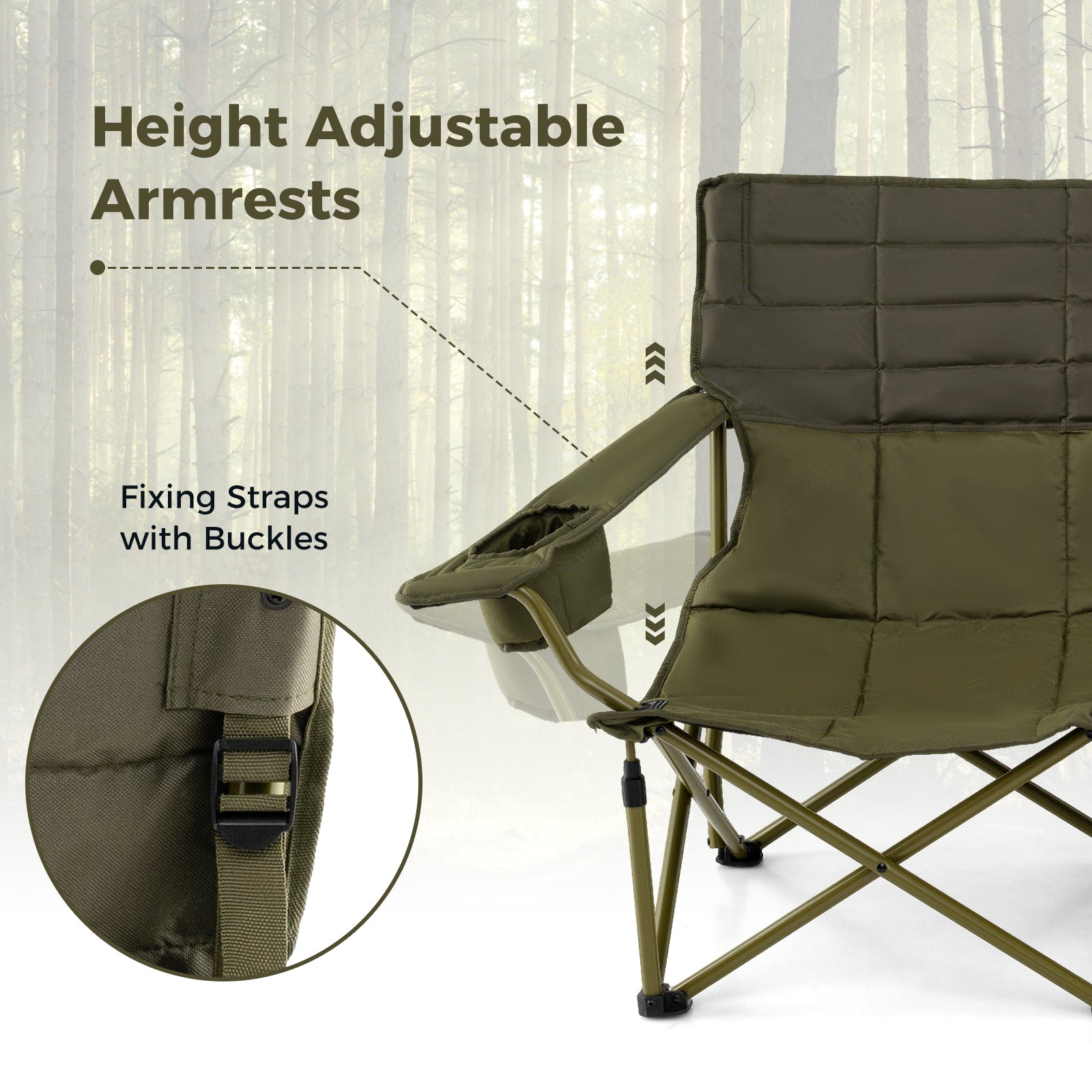 Oversized Camping Chair Folding Loveseat Camping Couch with Cup Holders & Thick Padding, Green Camping Furniture at Gallery Canada