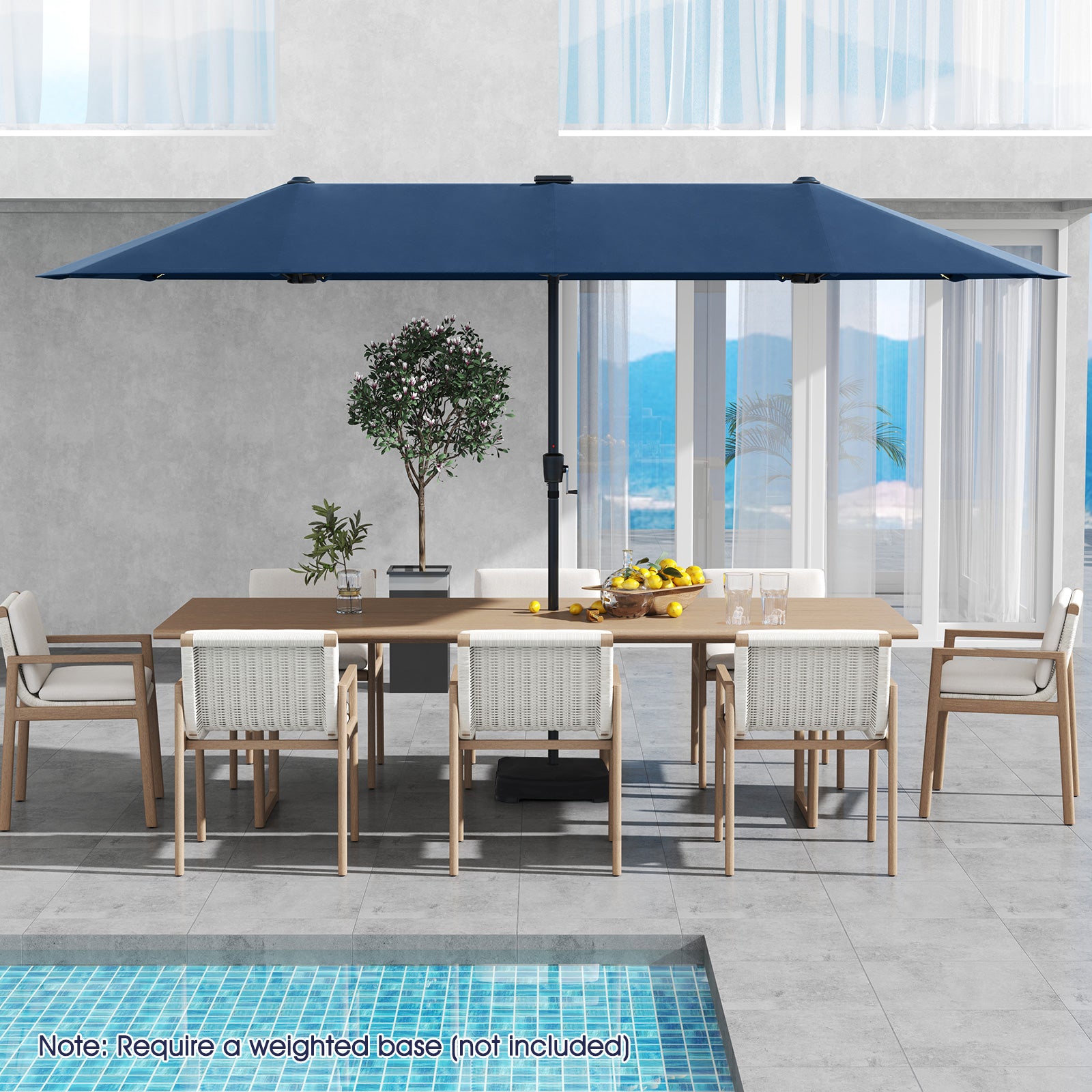 13 FT Large Patio Umbrella with LED Solar Lights and Crank Handle, Navy Outdoor Umbrellas at Gallery Canada