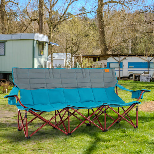 3 Person Folding Camping Chair with 2 Cup Holders Cotton Padding & Storage Bag, Blue