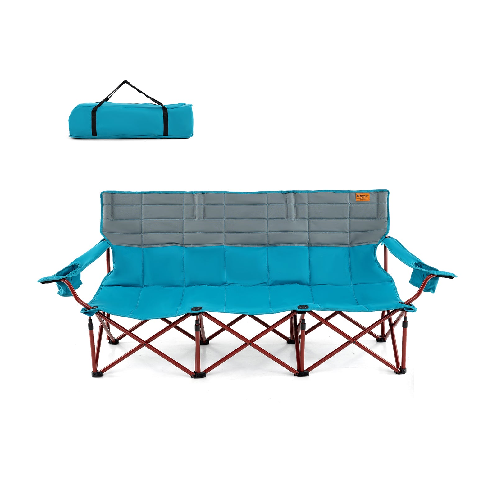 3 Person Folding Camping Chair with 2 Cup Holders Cotton Padding & Storage Bag, Blue Camping Furniture at Gallery Canada