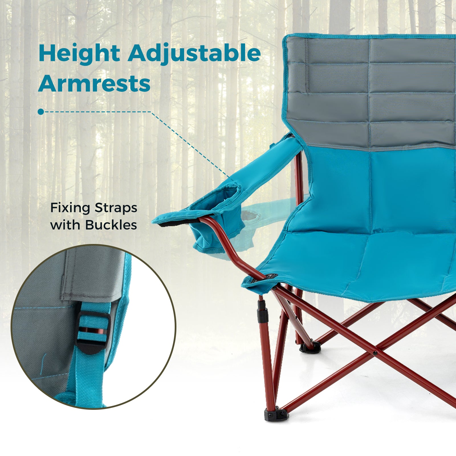 3 Person Folding Camping Chair with 2 Cup Holders Cotton Padding & Storage Bag, Blue Camping Furniture at Gallery Canada