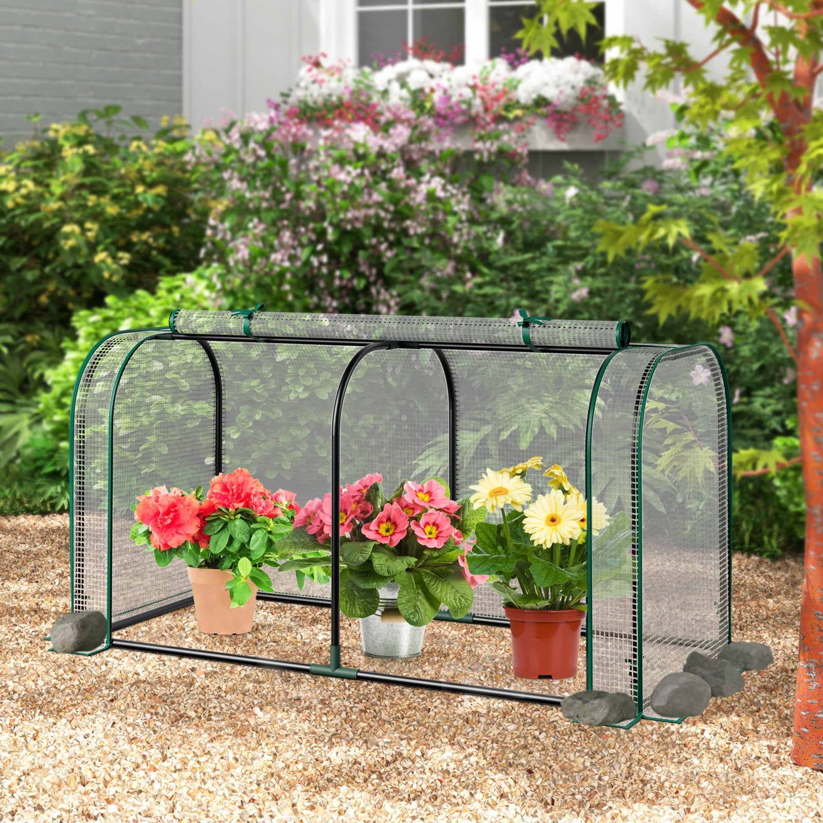 Mini Tunnel Greenhouse with Roll-up Zipper Door, White Greenhouses at Gallery Canada