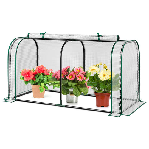 Mini Tunnel Greenhouse with Roll-up Zipper Door, White