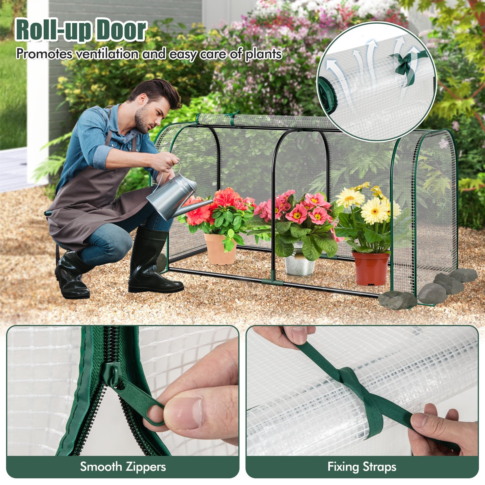 Mini Tunnel Greenhouse with Roll-up Zipper Door, White Greenhouses at Gallery Canada