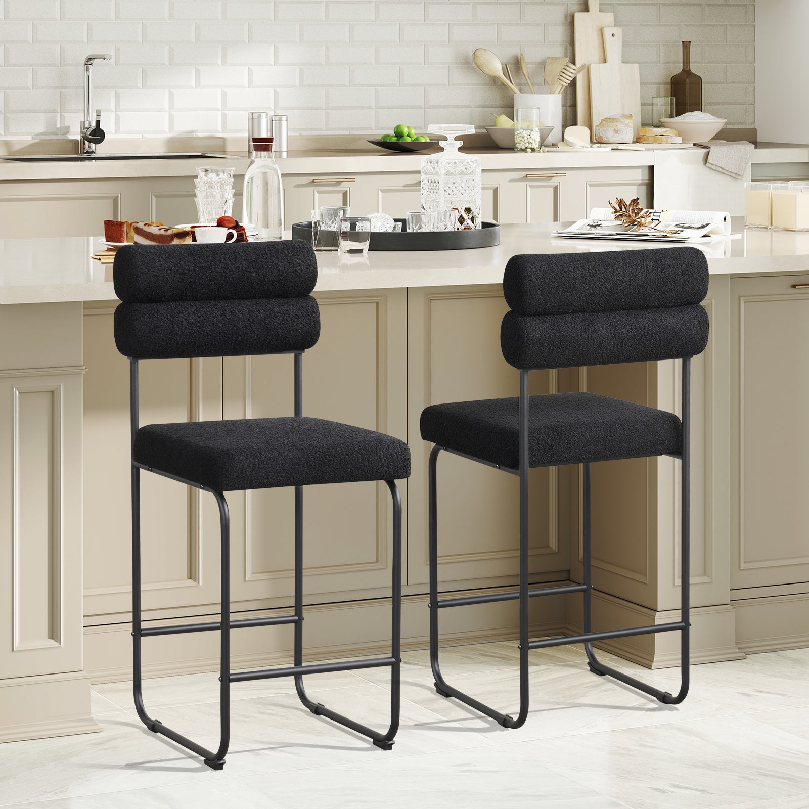 26 Inch Counter Height Bar Stools Set of 2 with Metal Frame and Footrest, Black Bar Stools at Gallery Canada