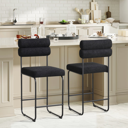 26 Inch Counter Height Bar Stools Set of 2 with Metal Frame and Footrest, Black