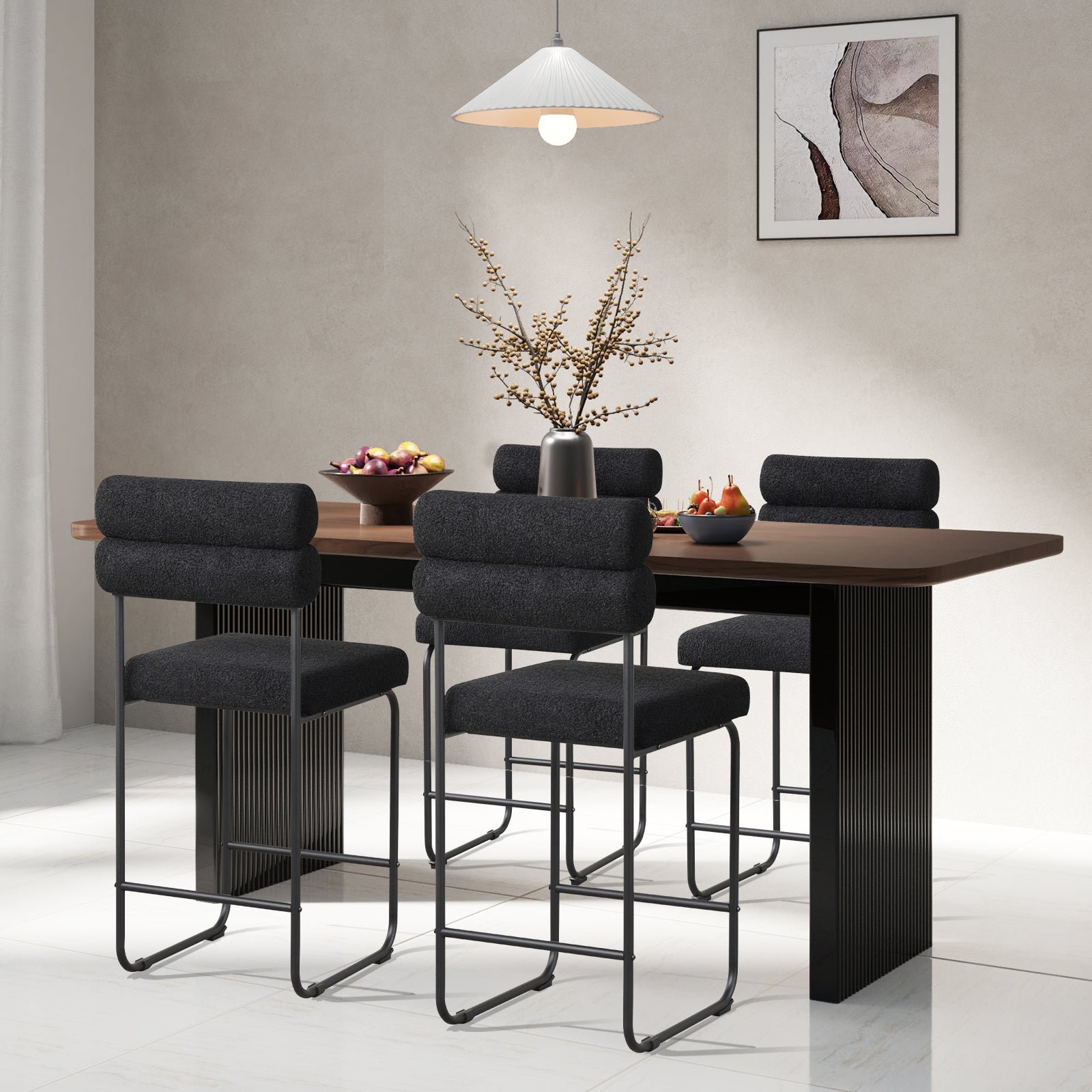 26 Inch Counter Height Bar Stools Set of 2 with Metal Frame and Footrest, Black Bar Stools at Gallery Canada