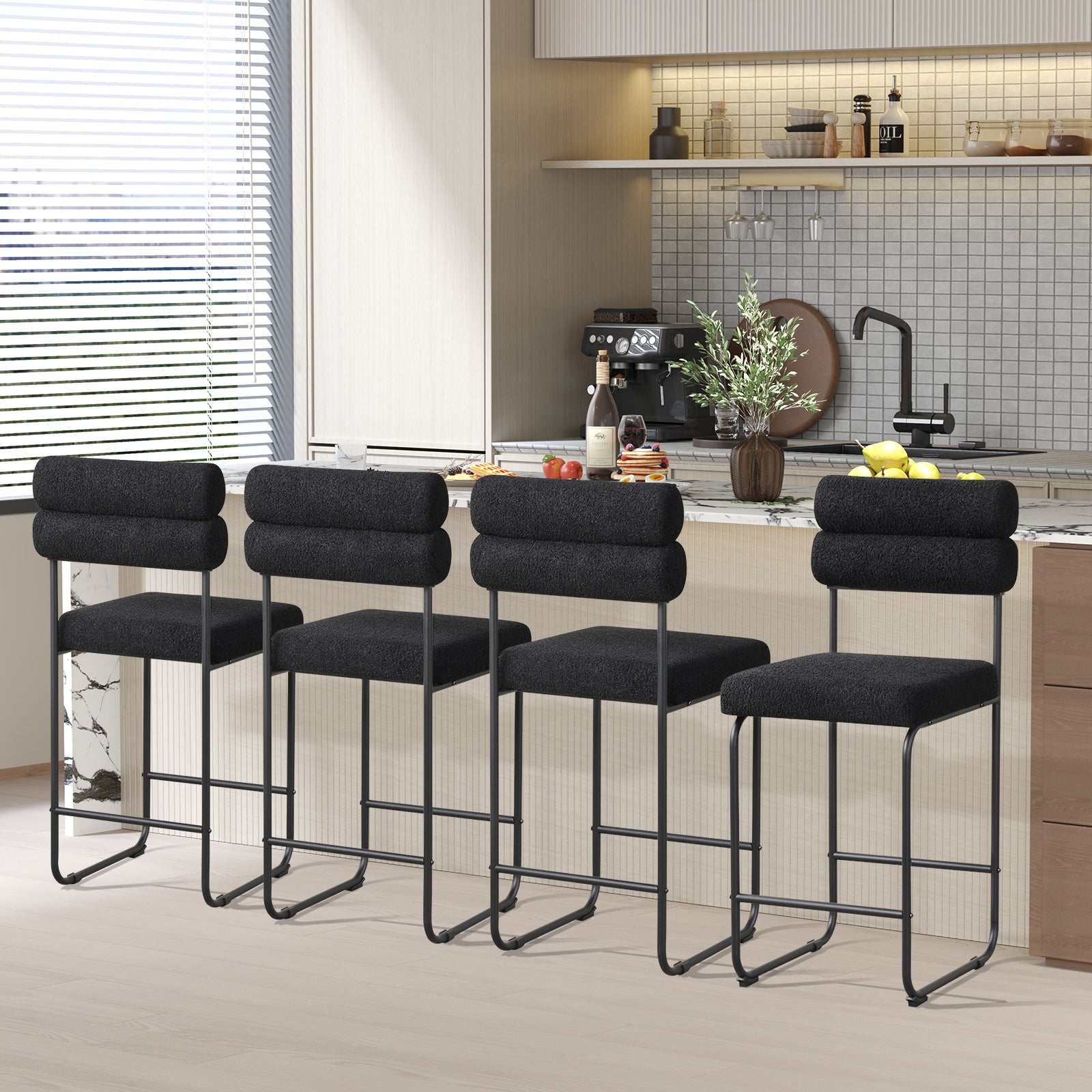 26 Inch Counter Height Bar Stools Set of 2 with Metal Frame and Footrest, Black Bar Stools at Gallery Canada