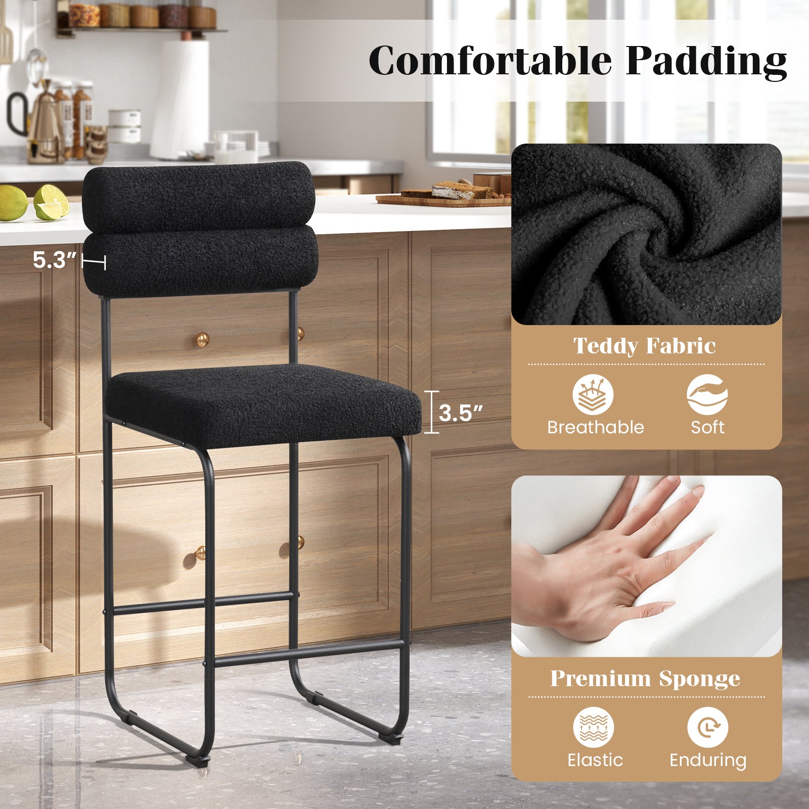 26 Inch Counter Height Bar Stools Set of 2 with Metal Frame and Footrest, Black Bar Stools at Gallery Canada
