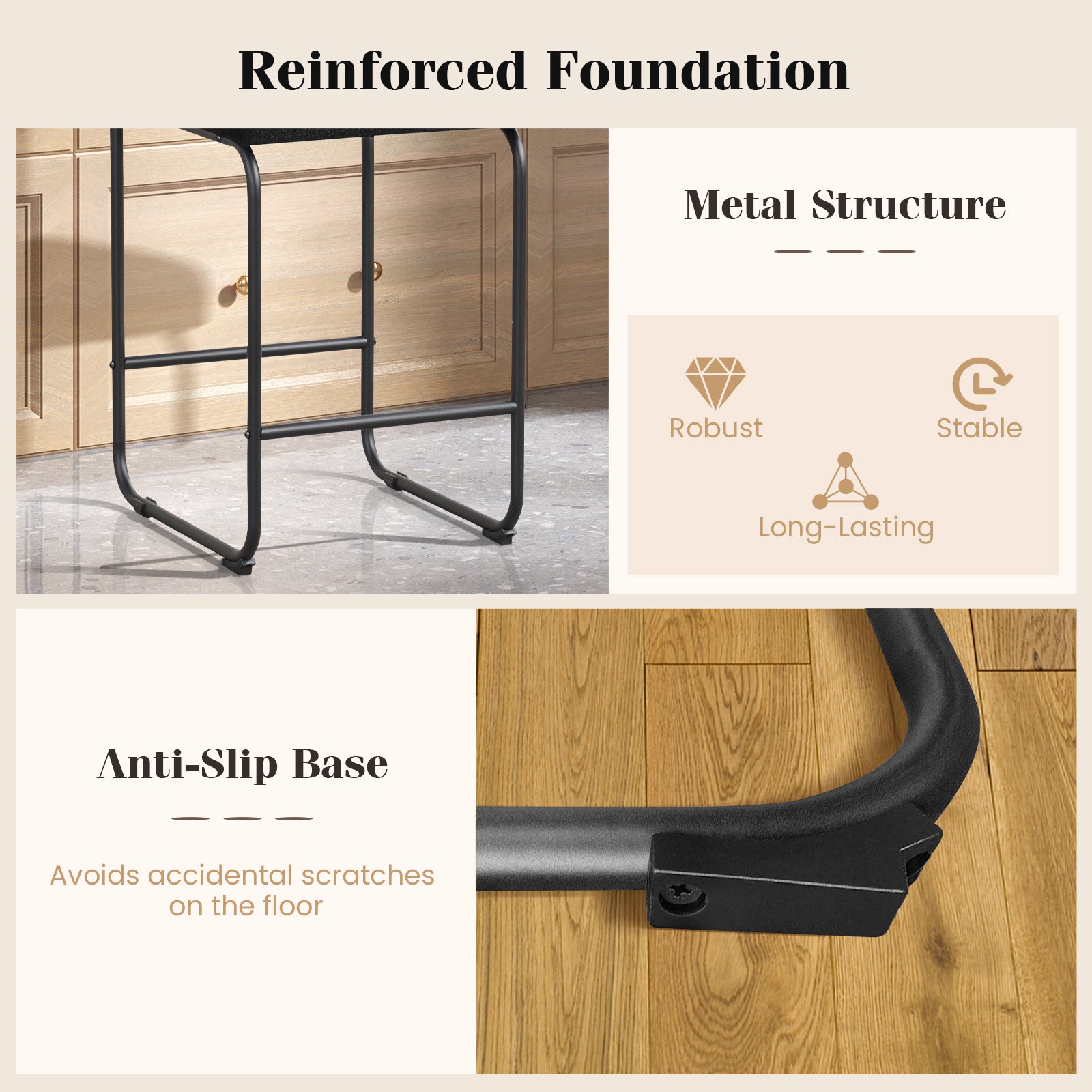 26 Inch Counter Height Bar Stools Set of 2 with Metal Frame and Footrest, Black Bar Stools at Gallery Canada