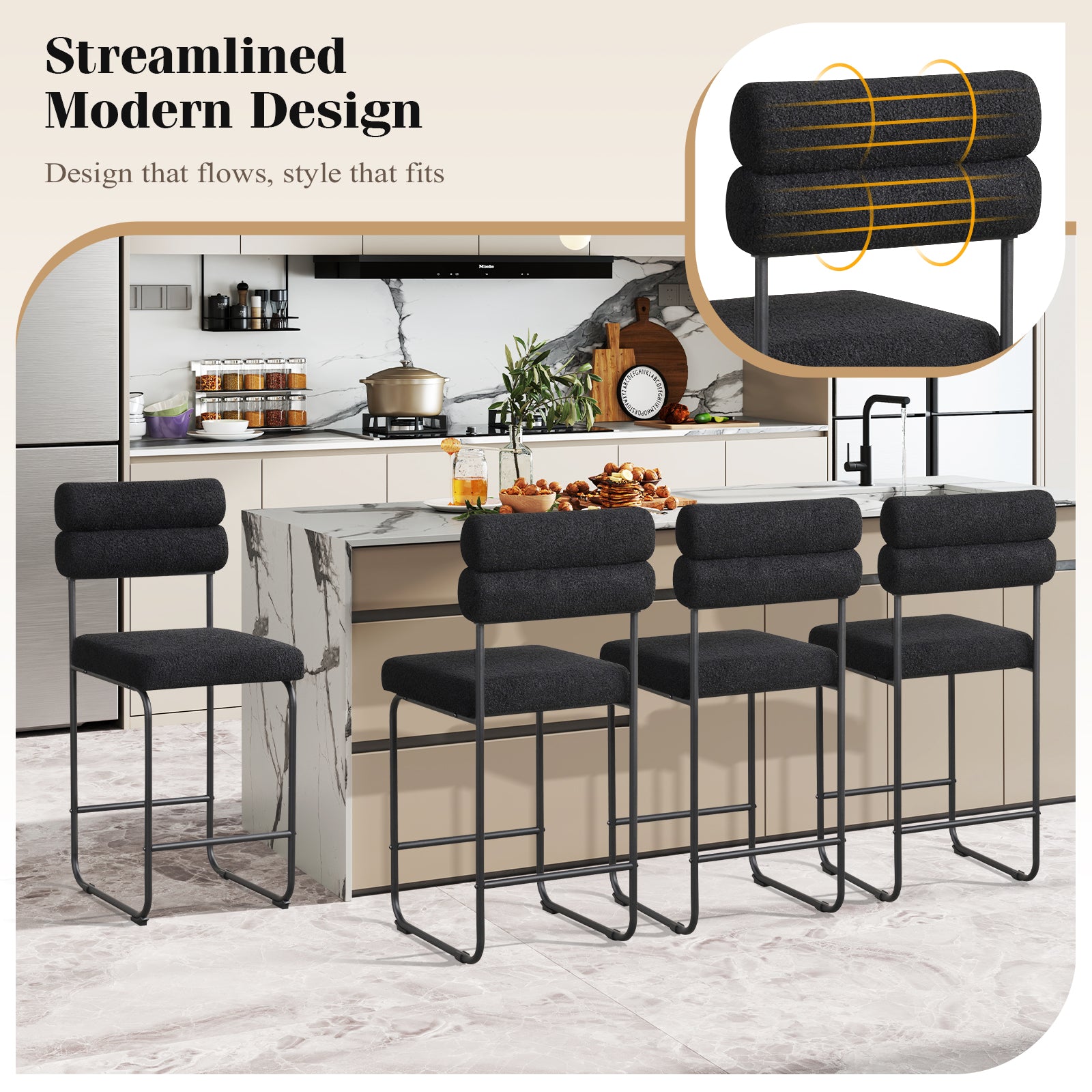 26 Inch Counter Height Bar Stools Set of 2 with Metal Frame and Footrest, Black Bar Stools at Gallery Canada