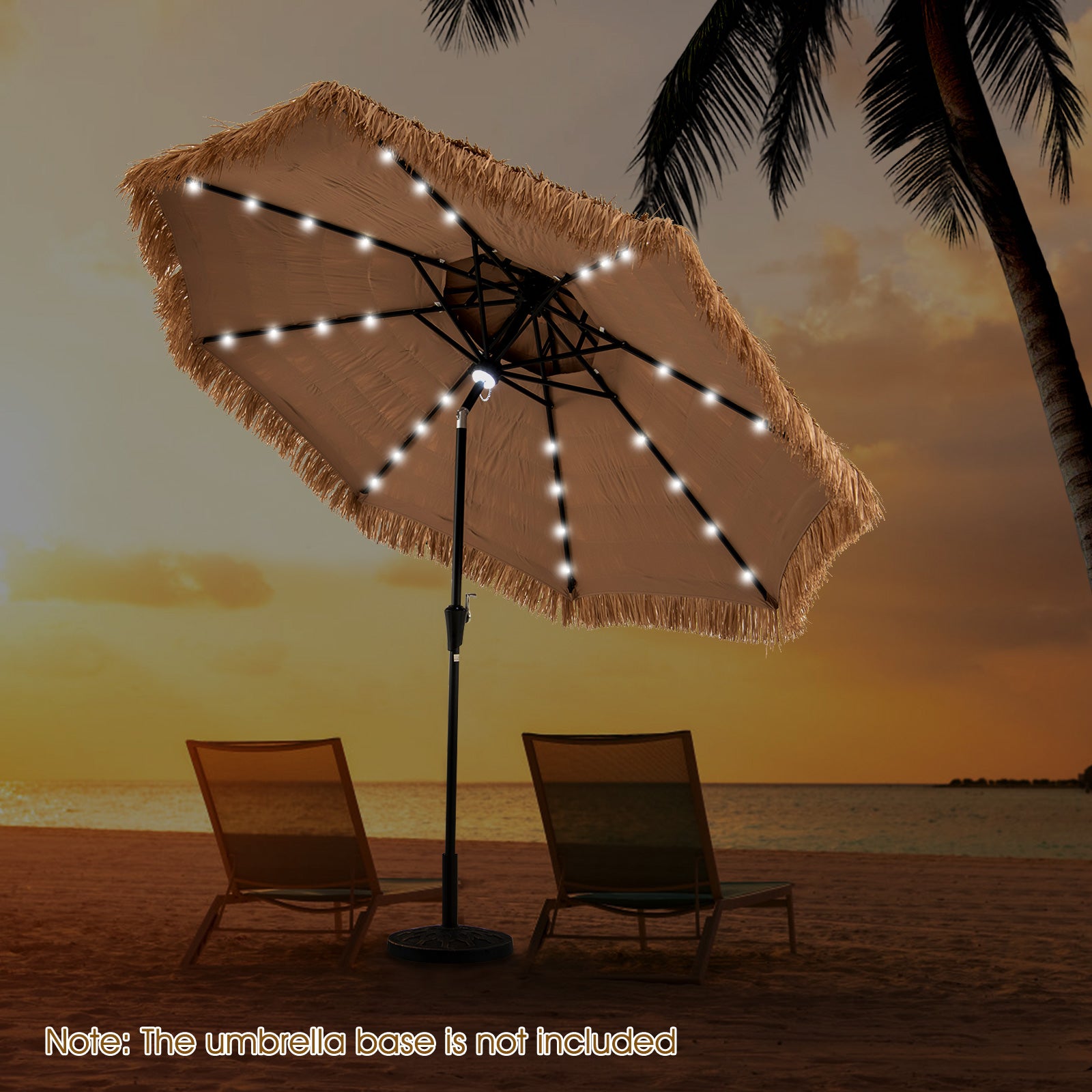 10 Feet Hawaiian Style Solar Lighted Thatched Tiki Patio Umbrella Outdoor Umbrellas at Gallery Canada