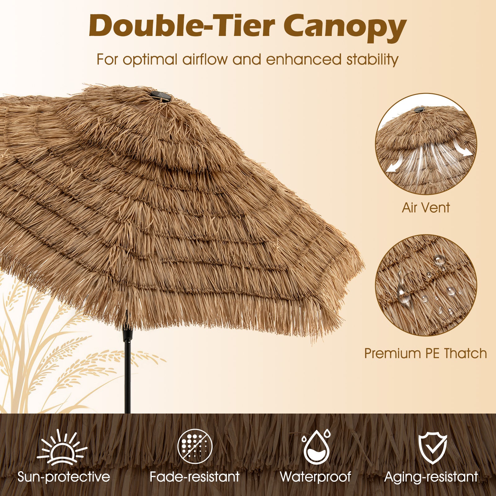 10 Feet Hawaiian Style Solar Lighted Thatched Tiki Patio Umbrella Outdoor Umbrellas at Gallery Canada