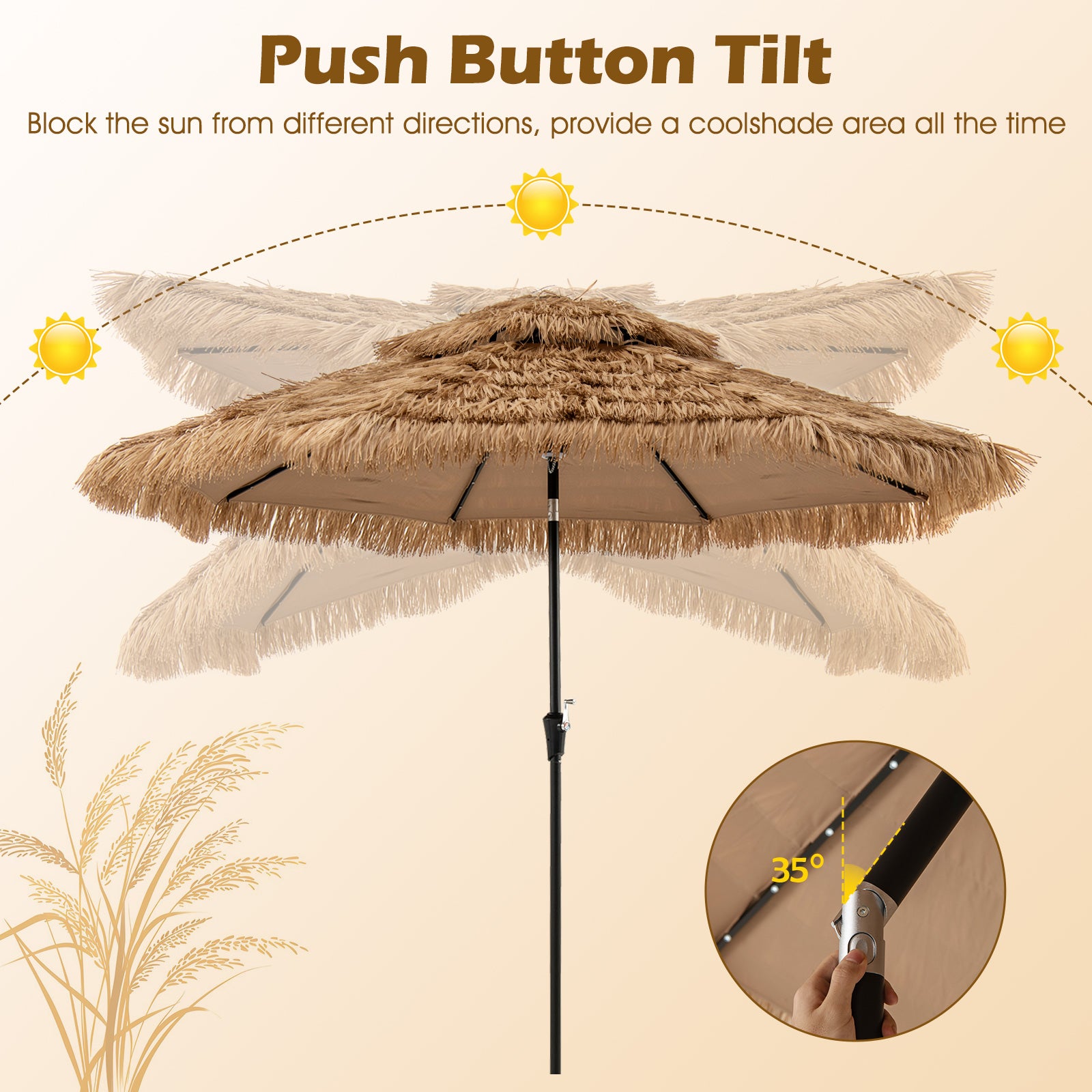 10 Feet Hawaiian Style Solar Lighted Thatched Tiki Patio Umbrella Outdoor Umbrellas at Gallery Canada