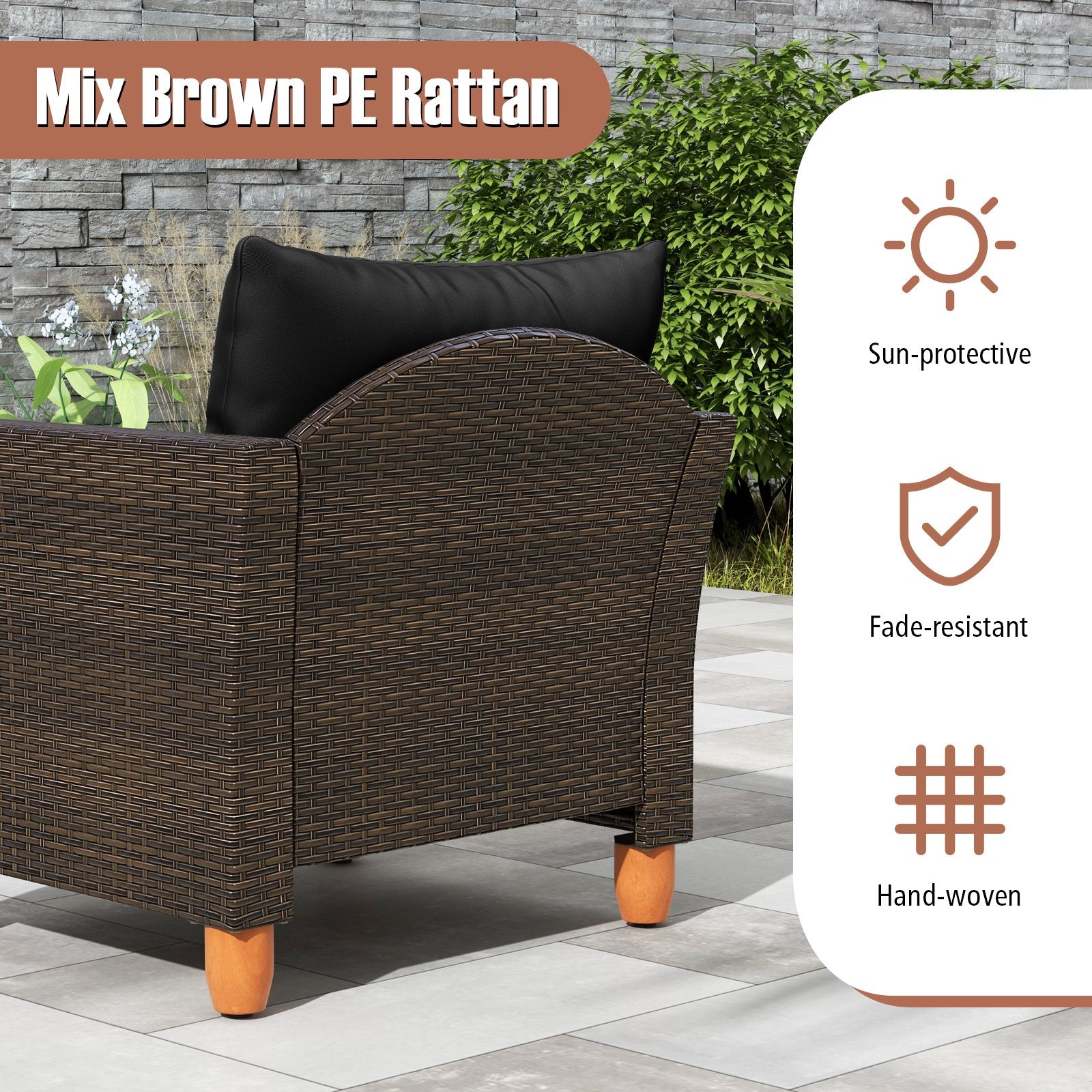 3 Pieces Patio PE Wicker Furniture Set with Cushions and Acacia Wood Storage Coffee Table, Black Patio Conversation Sets at Gallery Canada