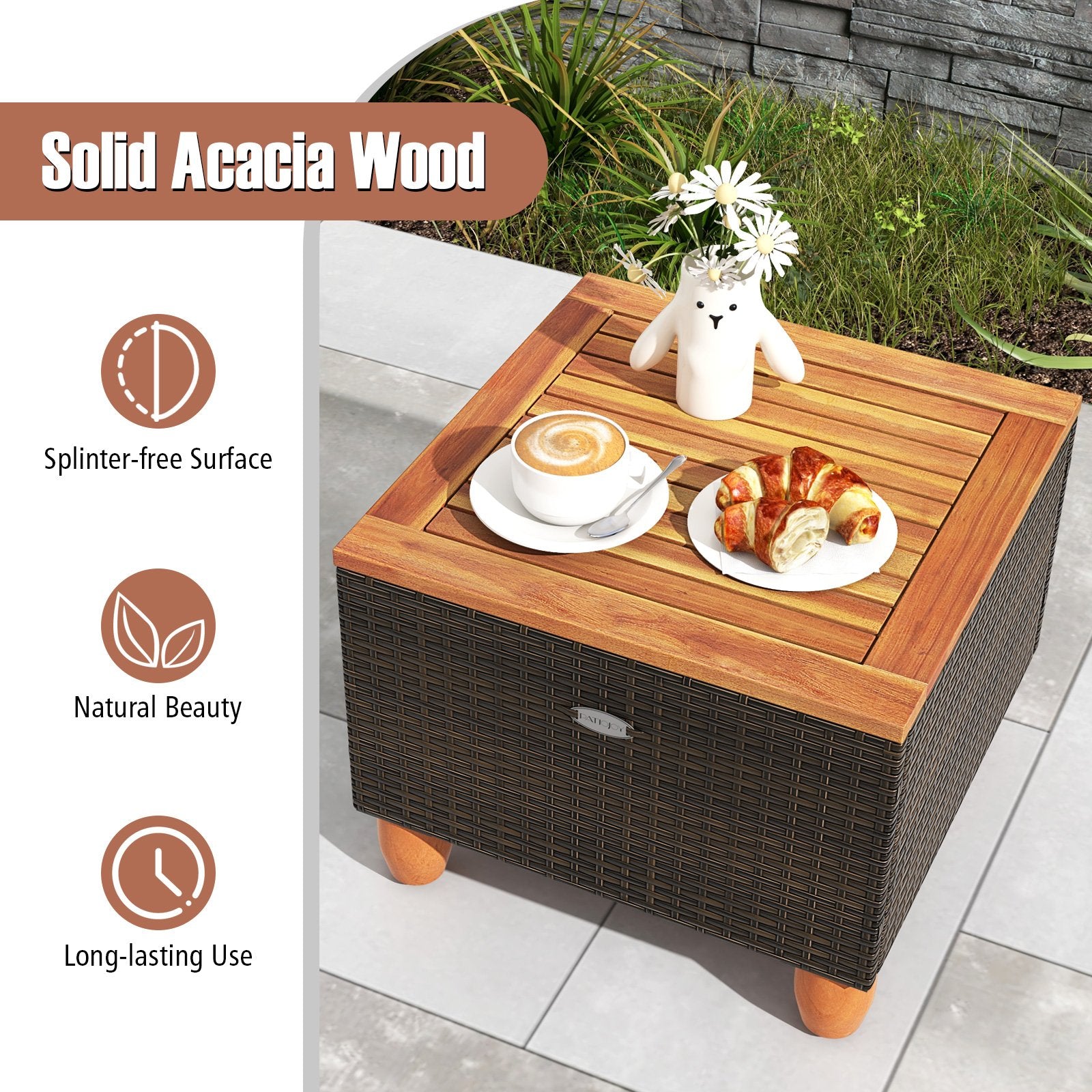 3 Pieces Patio PE Wicker Furniture Set with Cushions and Acacia Wood Storage Coffee Table, Black Patio Conversation Sets at Gallery Canada