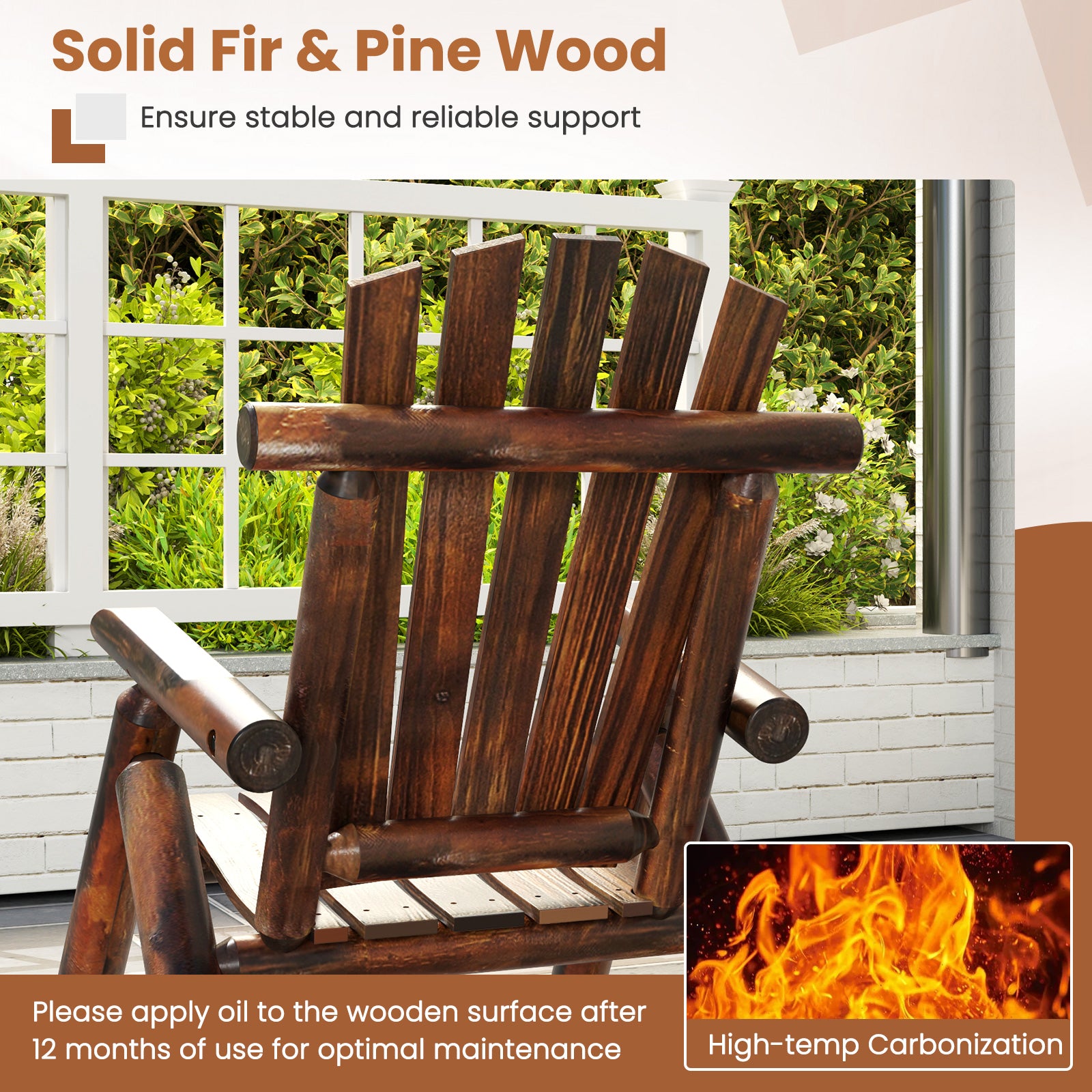 Outdoor Adirondack Rocking Chair for Adults Solid Wood Porch Rocker, Brown Adirondack Chairs at Gallery Canada