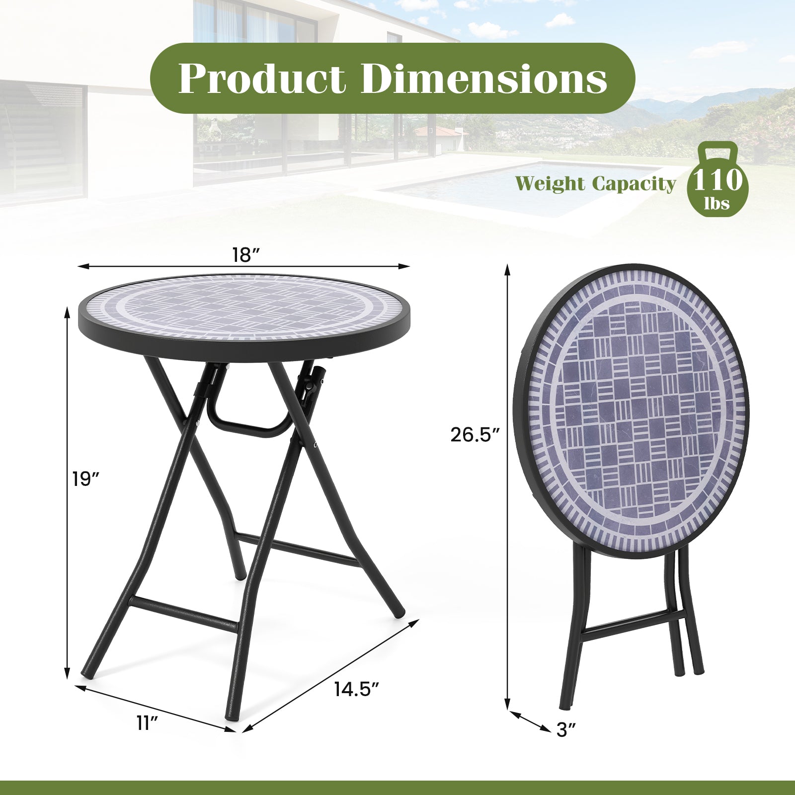 18 Inch Folding Side Table Patio Round Compact Coffee Table, Gray End & Side Tables at Gallery Canada