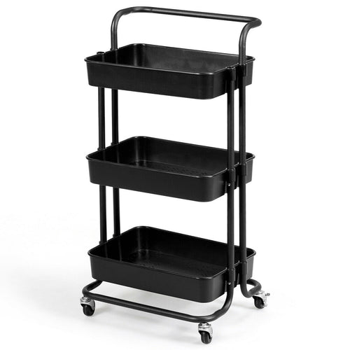 3-Tier Utility Cart Storage Rolling Cart with Casters, Black