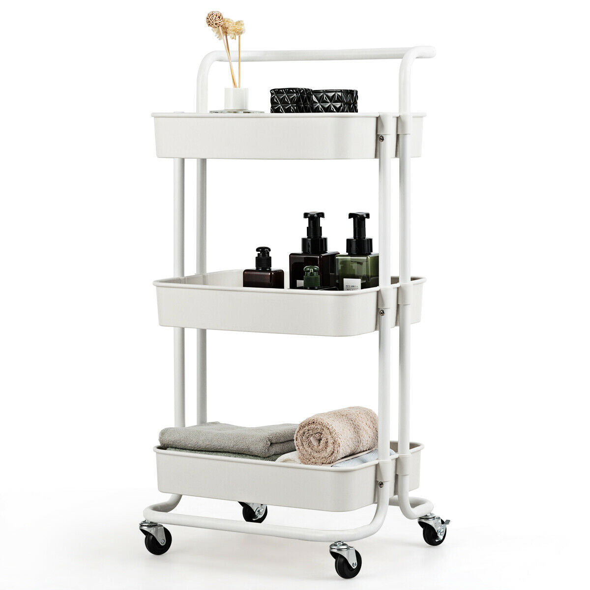 3-Tier Utility Cart Storage Rolling Cart with Casters, White Kitchen Islands & Carts at Gallery Canada