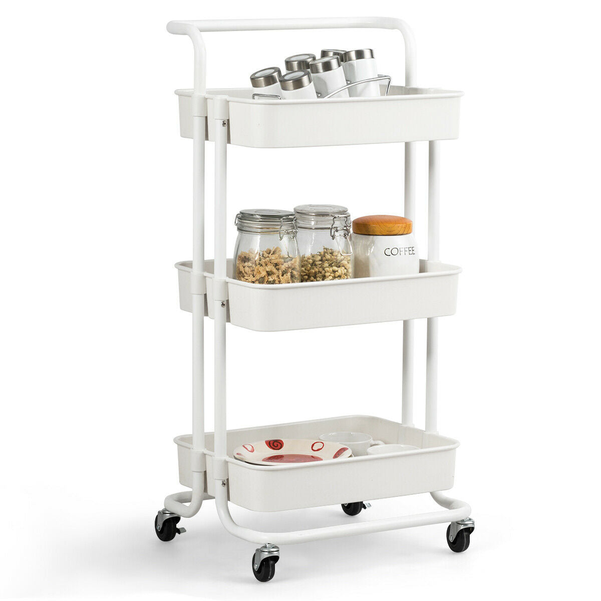 3-Tier Utility Cart Storage Rolling Cart with Casters, White Kitchen Islands & Carts at Gallery Canada