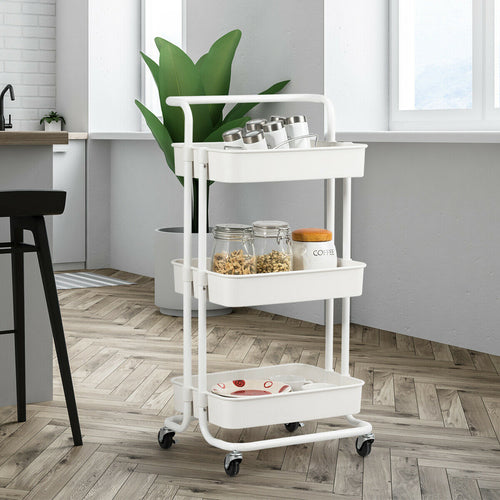 3-Tier Utility Cart Storage Rolling Cart with Casters, White