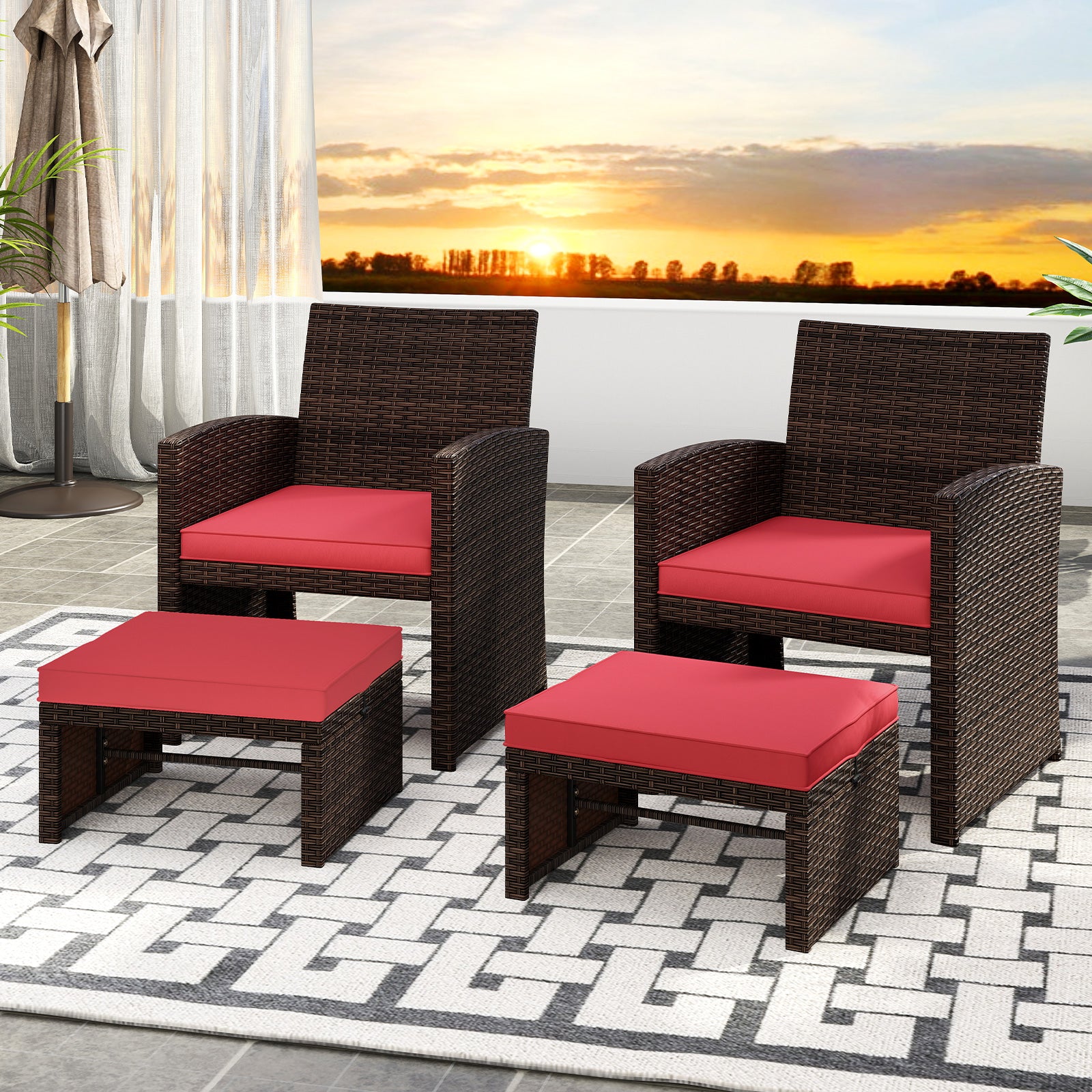 Multipurpose Outdoor 2 Pieces Patio PE Rattan Ottomans Footstool, Red Outdoor Seating & Patio Chairs at Gallery Canada