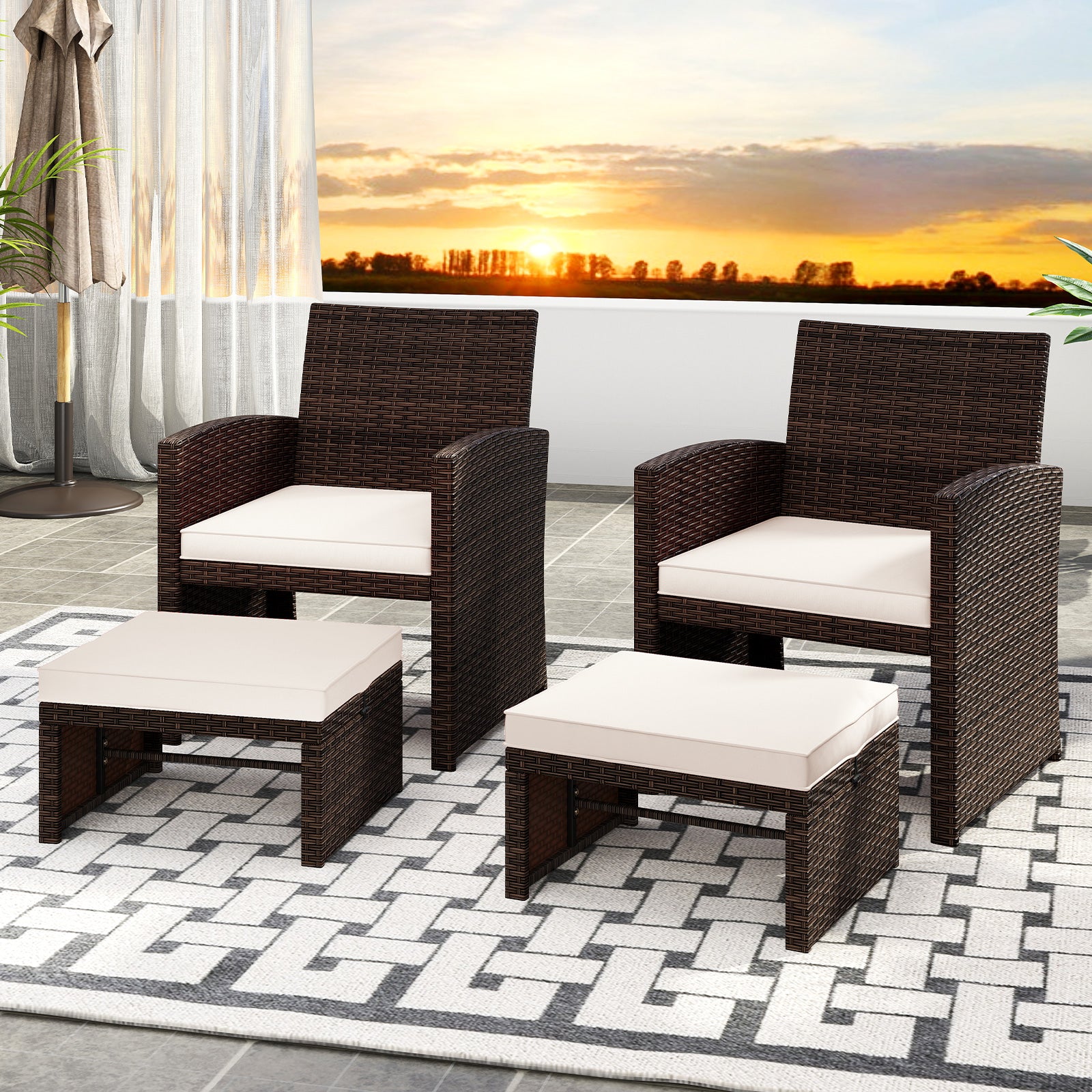 Multipurpose Outdoor 2 Pieces Patio PE Rattan Ottomans Footstool, White Outdoor Seating & Patio Chairs at Gallery Canada
