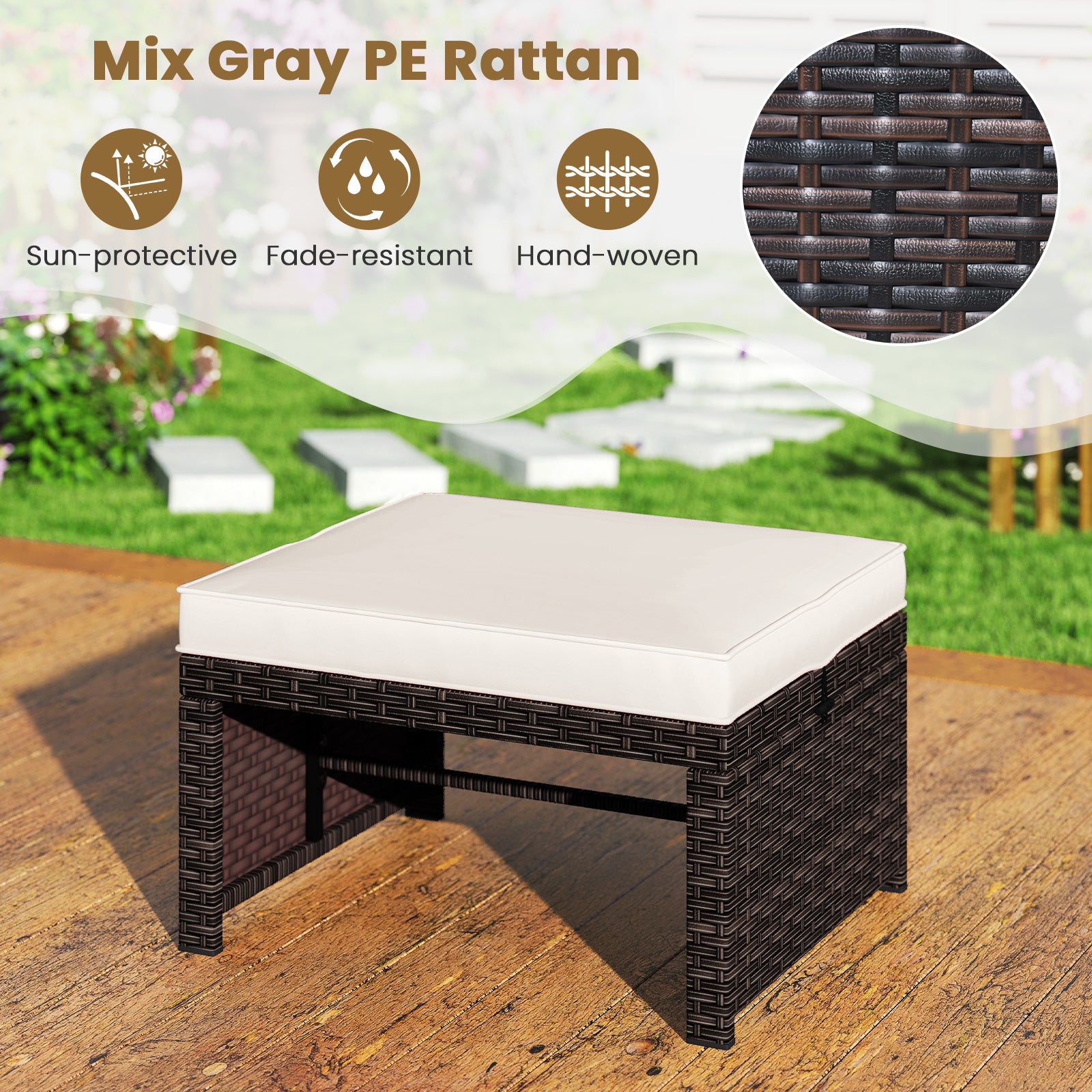 Multipurpose Outdoor 2 Pieces Patio PE Rattan Ottomans Footstool, White Outdoor Seating & Patio Chairs at Gallery Canada