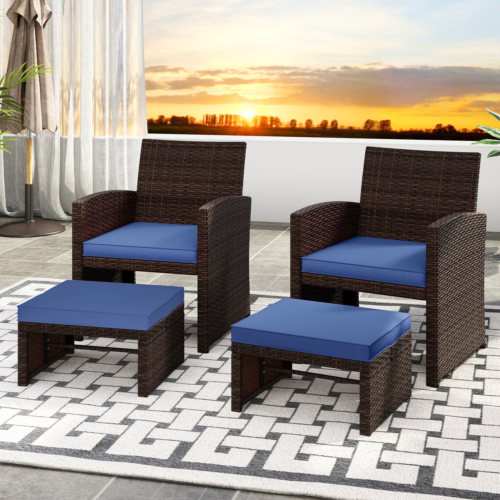 Multipurpose Outdoor 2 Pieces Patio PE Rattan Ottomans Footstool, Navy Outdoor Seating & Patio Chairs at Gallery Canada