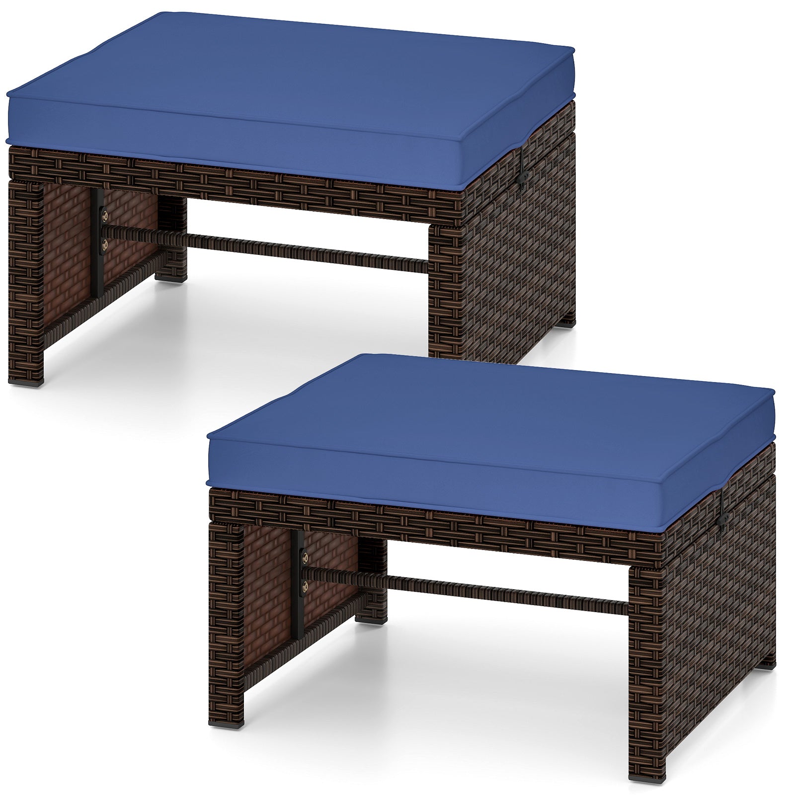 Multipurpose Outdoor 2 Pieces Patio PE Rattan Ottomans Footstool, Navy Outdoor Seating & Patio Chairs Navy at Gallery Canada