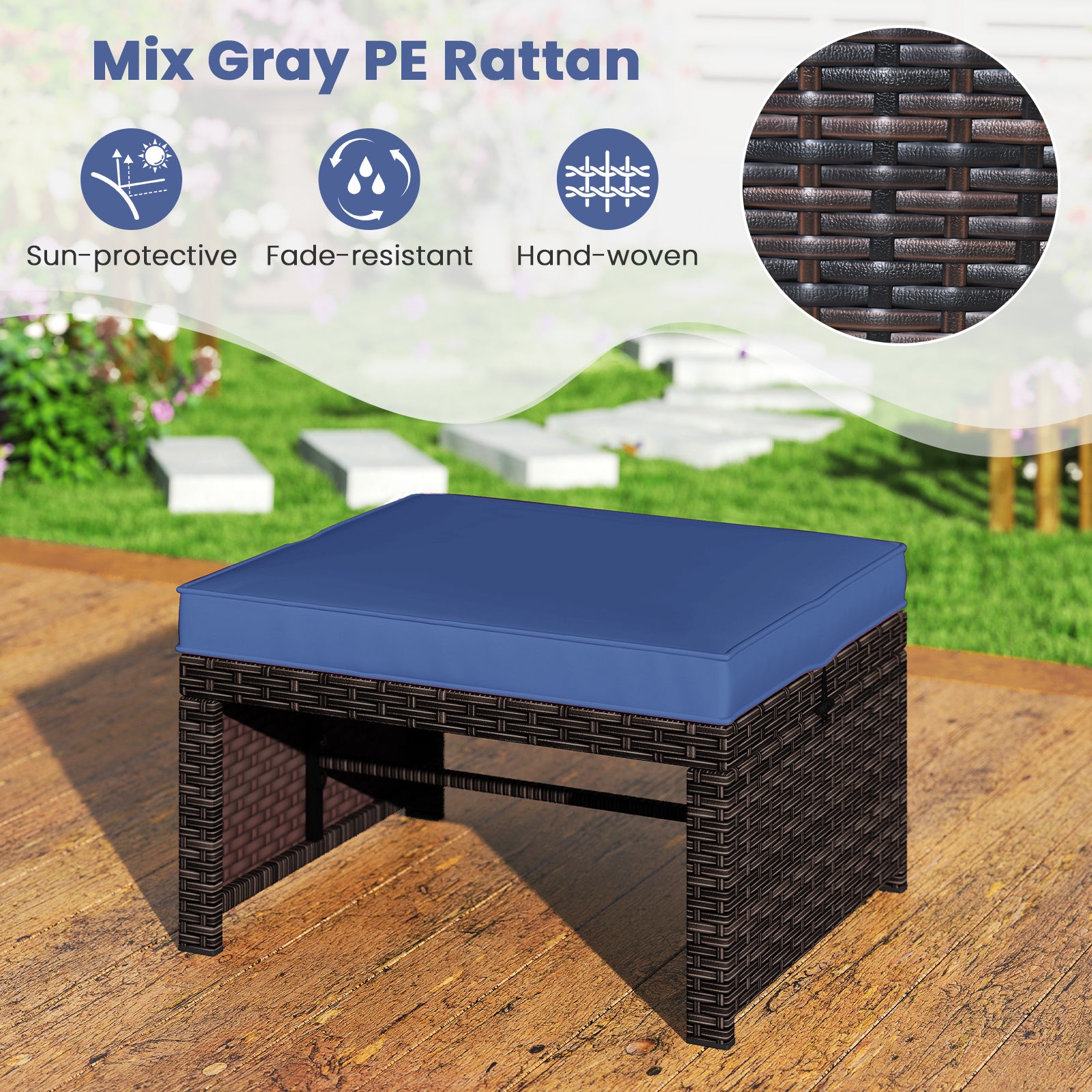 Multipurpose Outdoor 2 Pieces Patio PE Rattan Ottomans Footstool, Navy Outdoor Seating & Patio Chairs at Gallery Canada