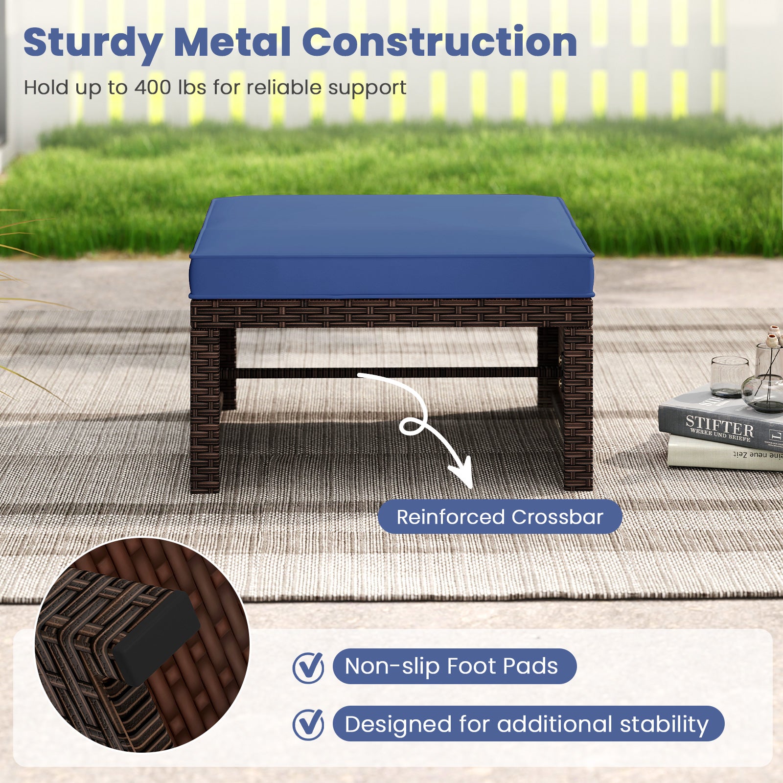 Multipurpose Outdoor 2 Pieces Patio PE Rattan Ottomans Footstool, Navy Outdoor Seating & Patio Chairs at Gallery Canada