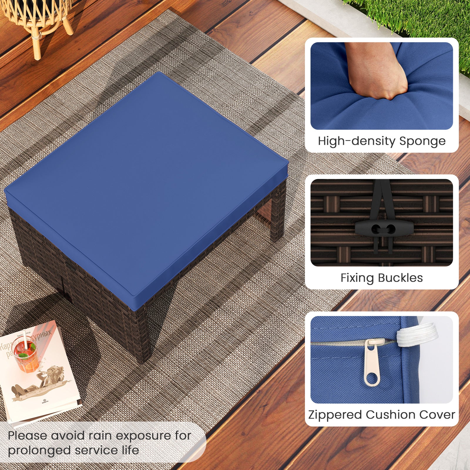 Multipurpose Outdoor 2 Pieces Patio PE Rattan Ottomans Footstool, Navy Outdoor Seating & Patio Chairs at Gallery Canada