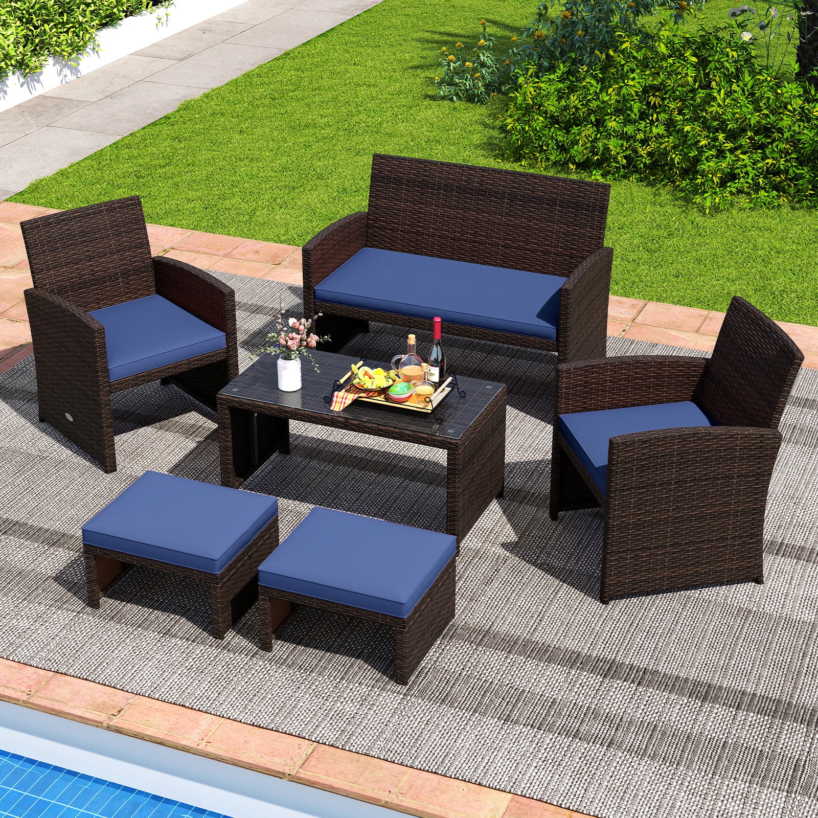 Multipurpose Outdoor 2 Pieces Patio PE Rattan Ottomans Footstool, Navy Outdoor Seating & Patio Chairs at Gallery Canada