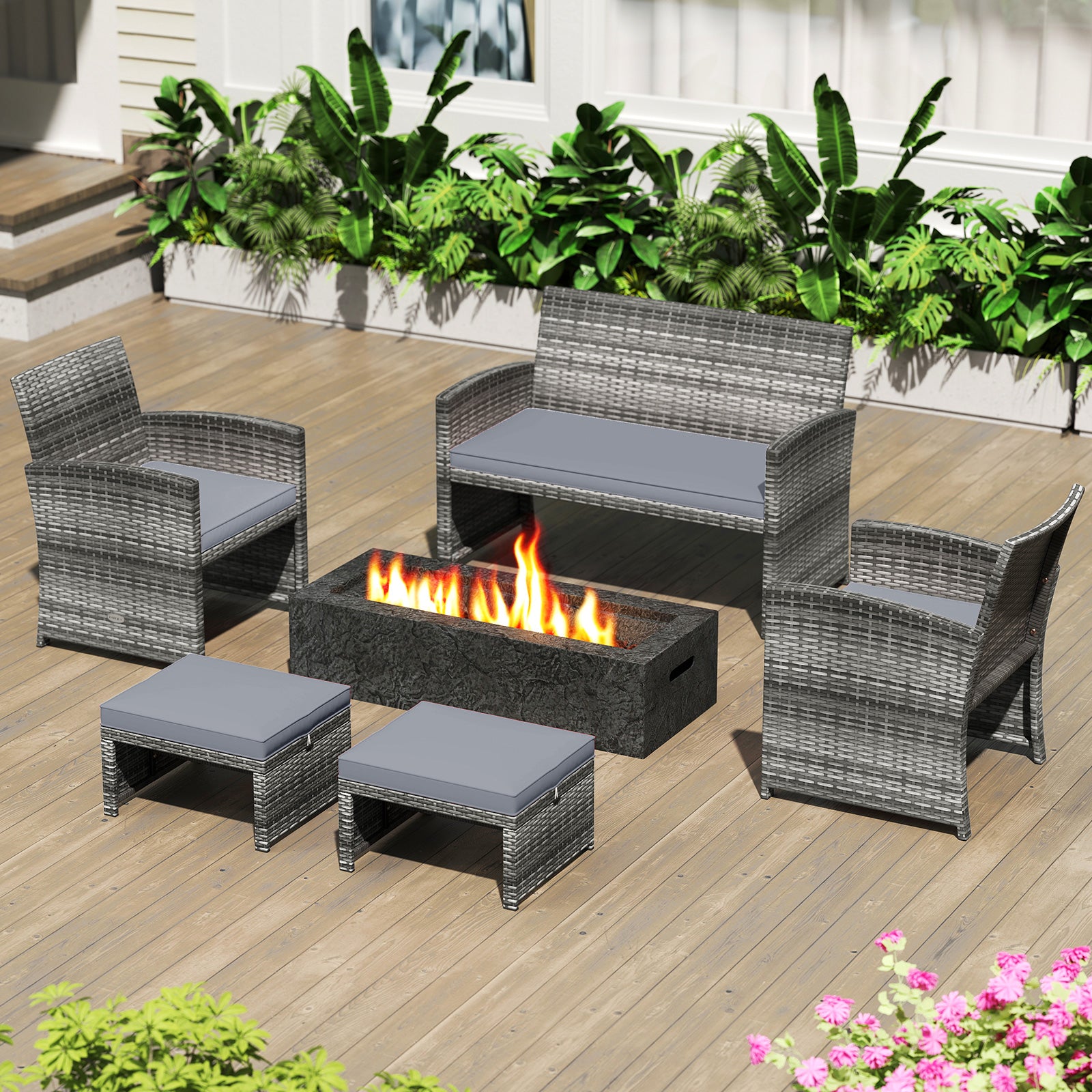2 Pieces Patio PE Rattan Ottomans with Soft Zippered Cushions for Deck, Gray Outdoor Seating & Patio Chairs at Gallery Canada
