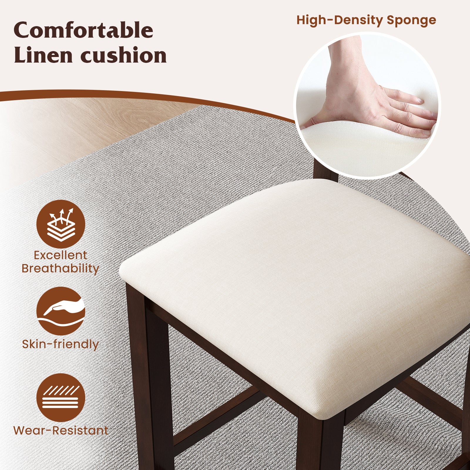 Modern Farmhouse Counter Height Stools with Footrest and Cushion, Walnut Bar Stools at Gallery Canada