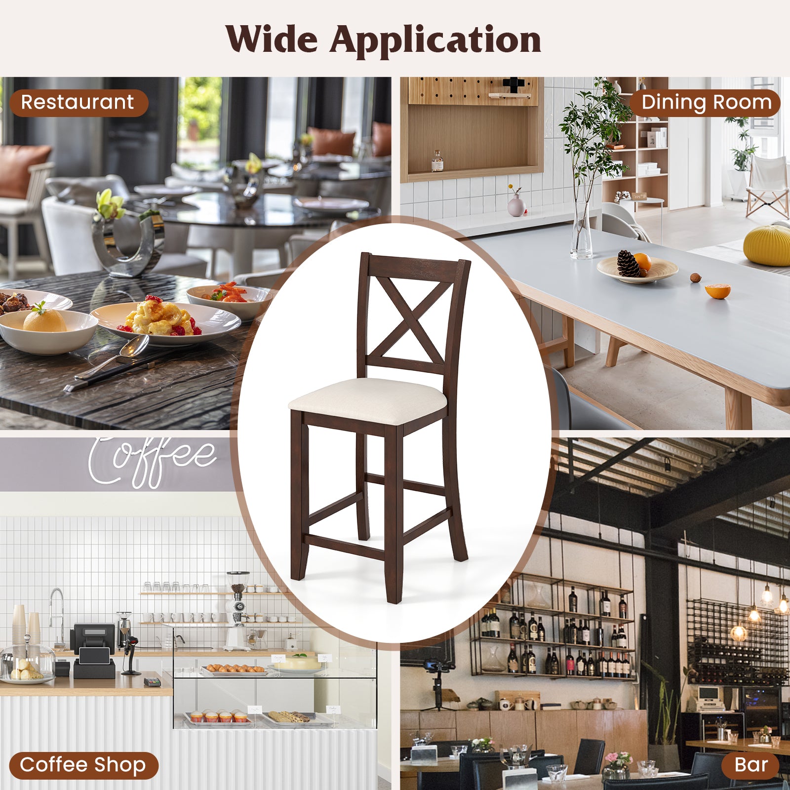 Modern Farmhouse Counter Height Stools with Footrest and Cushion, Walnut Bar Stools at Gallery Canada