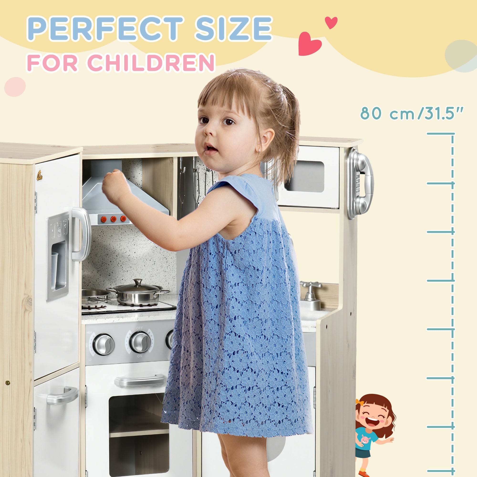 Wooden Play Kitchen with Lights Sounds, Corner Kids Kitchen Playset with Play Phone, Ice Maker, Microwave, Range Hood, Refrigerator, Utensils, Gift for Ages 3-6 Years Old, White Play Kitchen at Gallery Canada