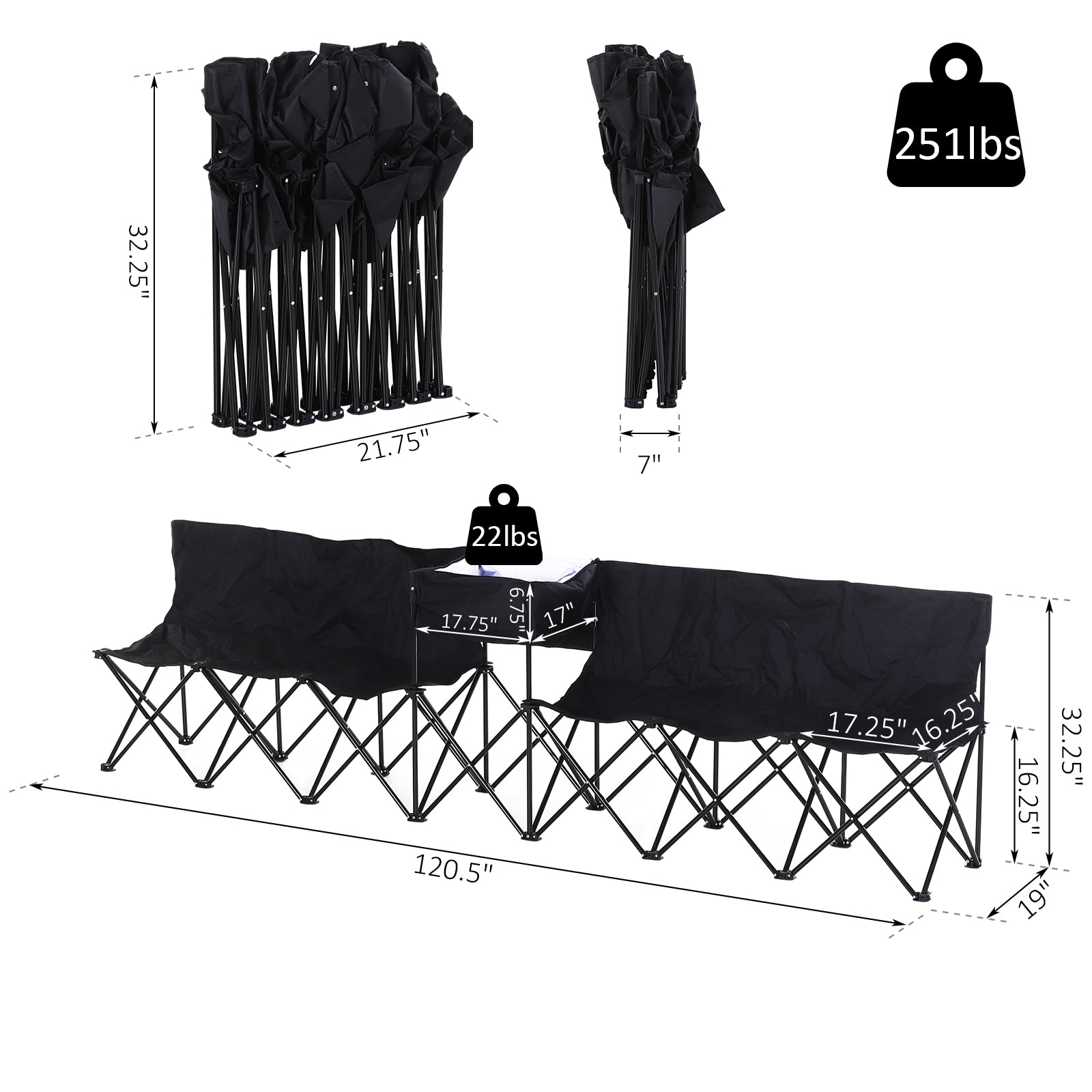 6-Person Folding Camping Bench Chair Sport Seat Folding Cooler Bag w/ Carrying Case Picnic Tables & Camping Chairs at Gallery Canada