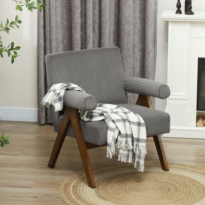 Corduroy Accent Chair Armchair with Wide Seat and Soft Padded Armrests for Reading, Bedroom, Dark Grey Accent Chairs Dark Grey  at Gallery Canada