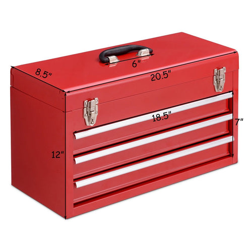 Portable Garage Mechanic Tool Cabinet Box with 3 Drawers, Red