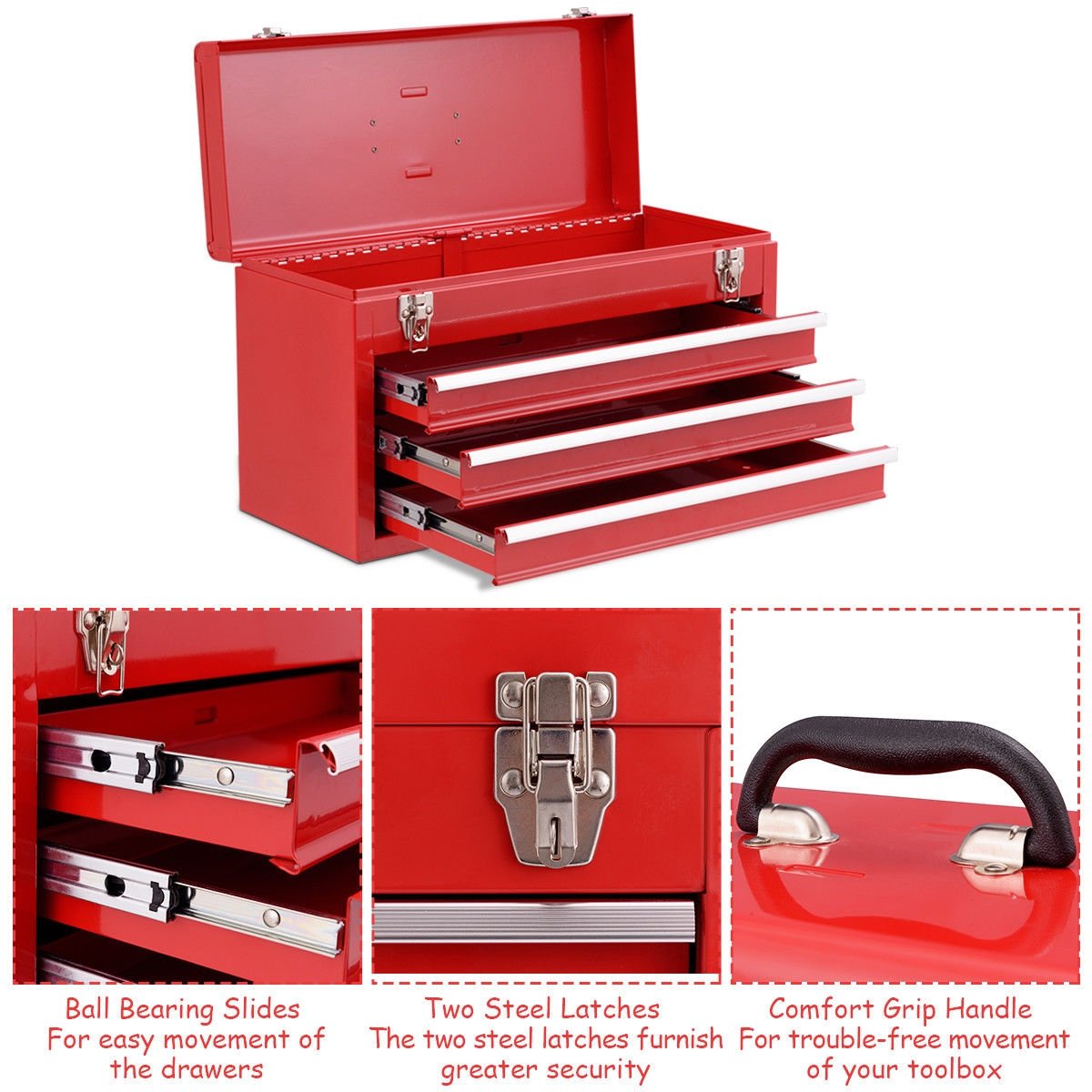 Portable Garage Mechanic Tool Cabinet Box with 3 Drawers, Red Tool Cabinets & Chests at Gallery Canada