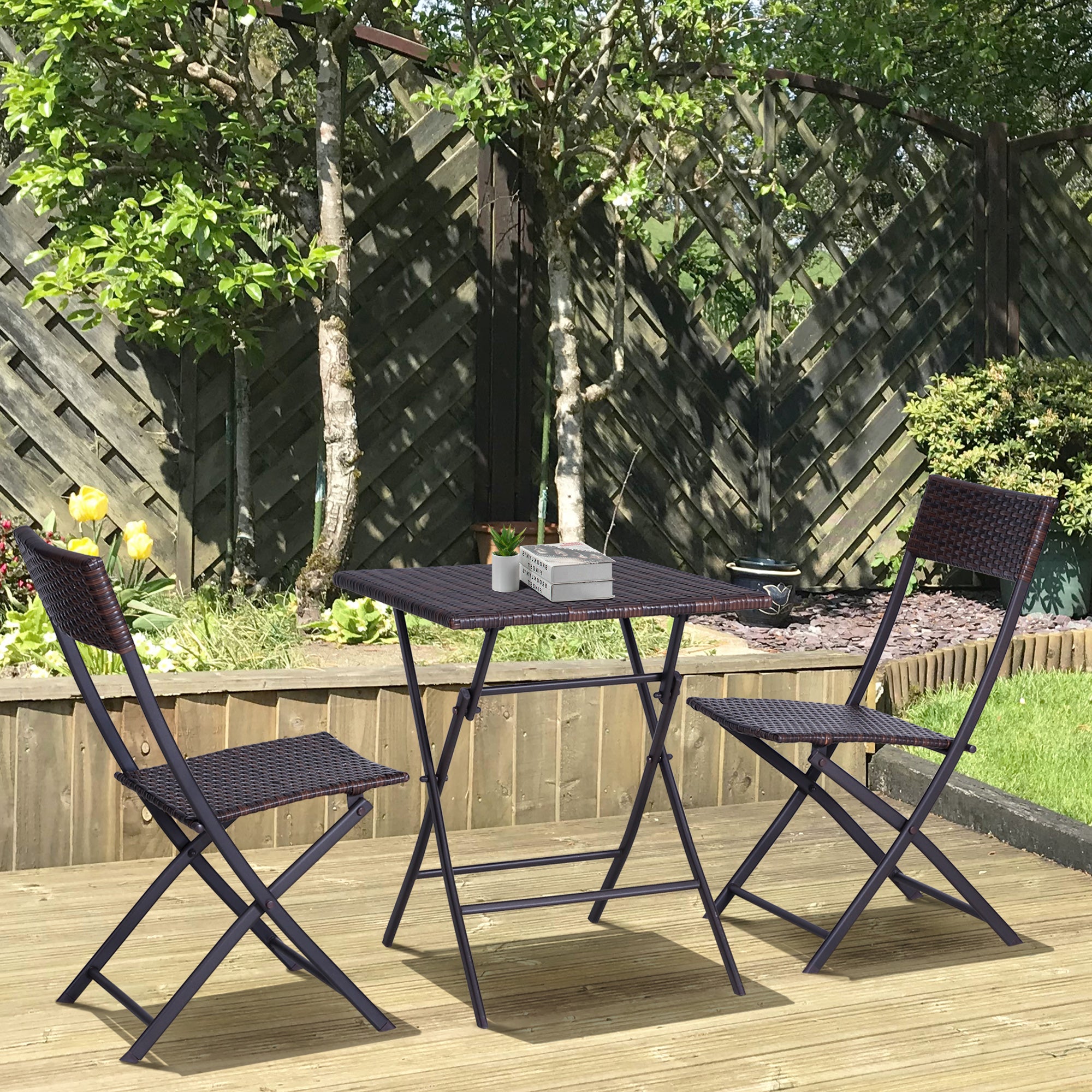 3-Piece Outdoor Folding Rattan Bistro Set, Mixed Brown Bistro Sets at Gallery Canada