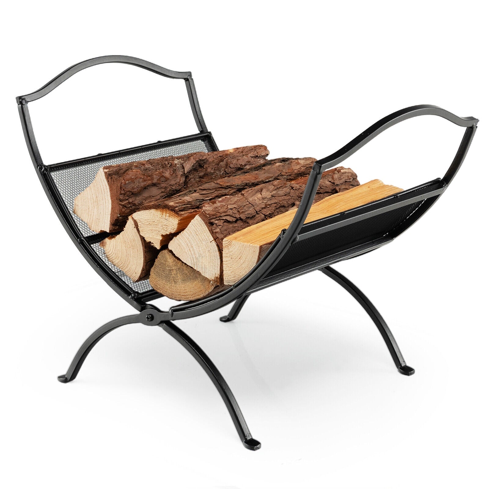 19 Inch Folding Fireplace Log Rack with Convenient Handle, Black Log Storage at Gallery Canada
