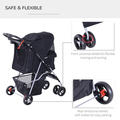 Foldable Pet Stroller with 4 Wheels, Cup Holder, Storage Basket, Black Dog Bike Trailers & Strollers   at Gallery Canada