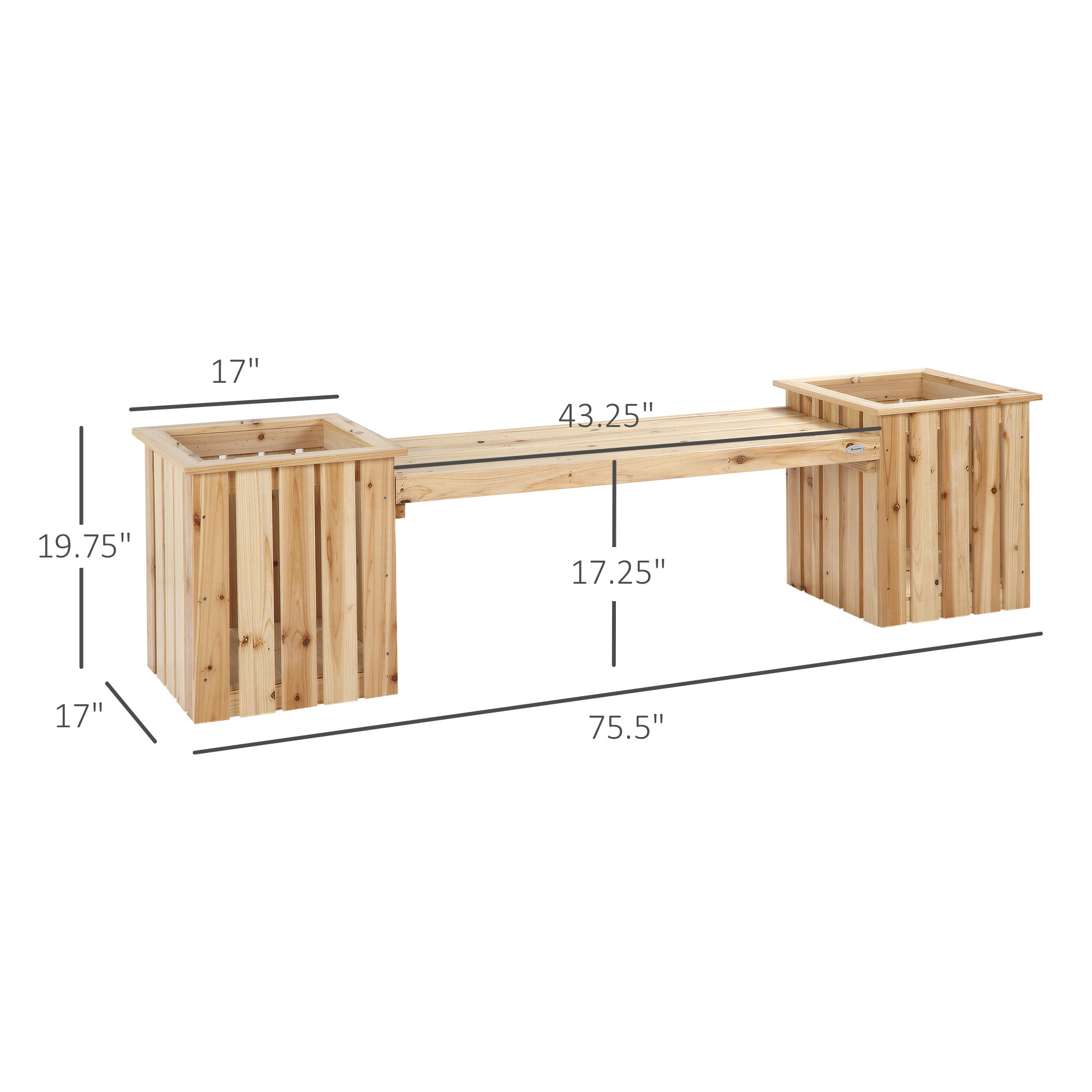 Outdoor Wooden Garden Stool Bench with 2 Planters, Natural Wood Outdoor Benches   at Gallery Canada